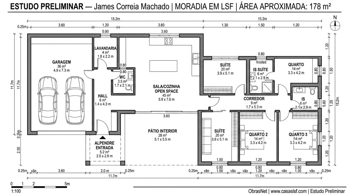 Planta 2D — Moradia T3 em LSF — 125 a 178m²
