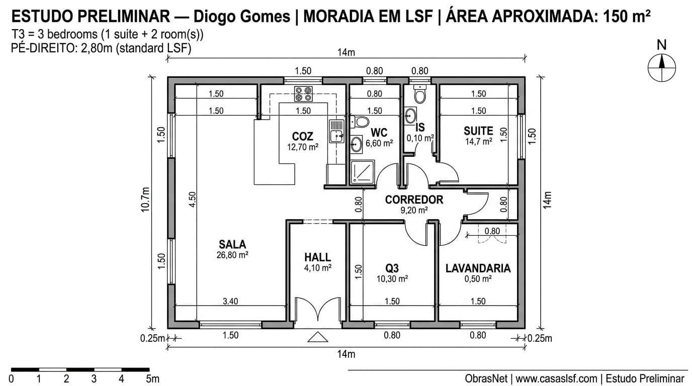 Planta 2D — Casa Pré-fabricada T3 com 150m²