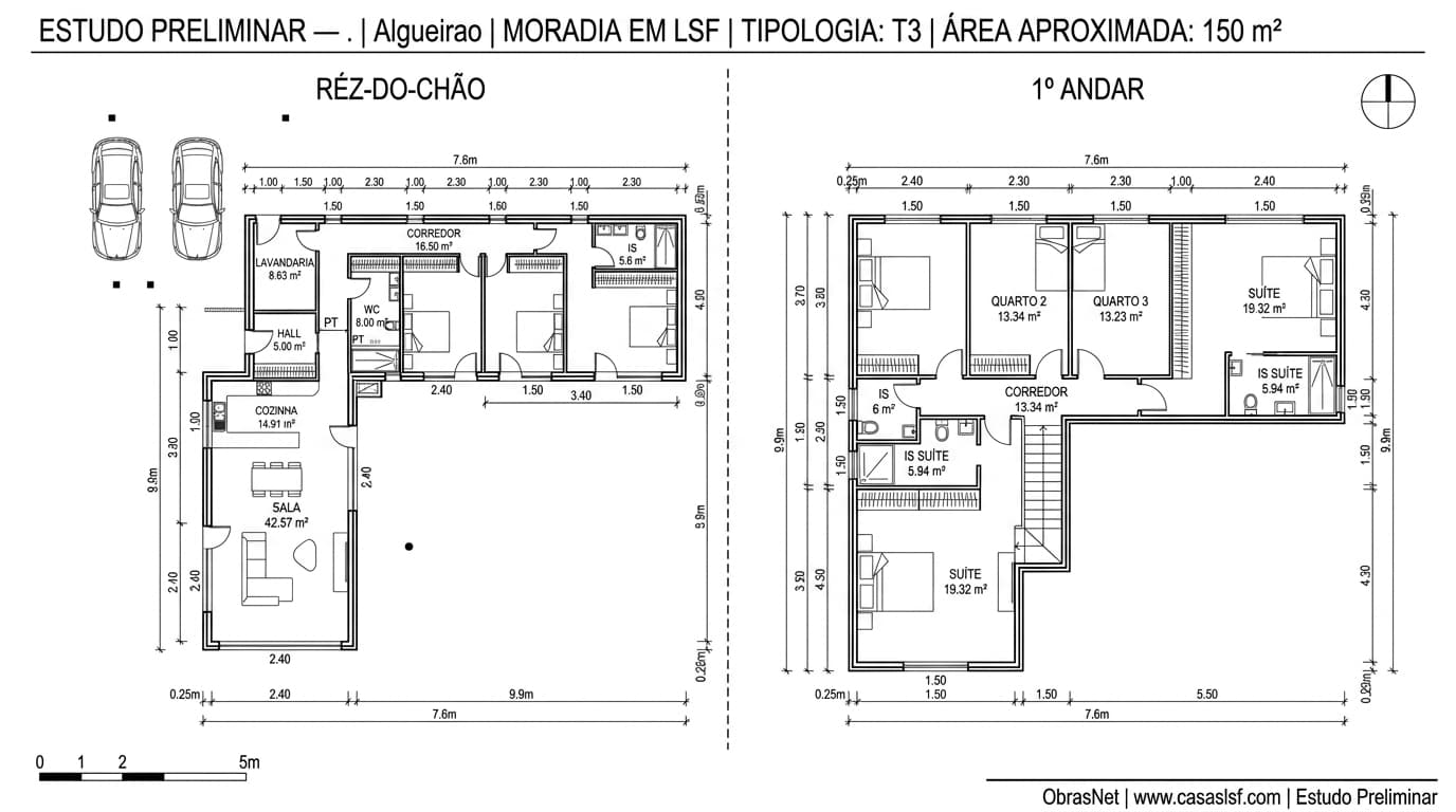 Planta 2D — Moradia Familiar T3 em Aço Leve 100m²