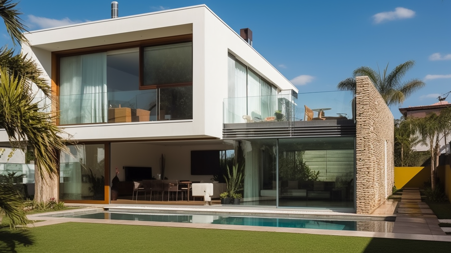 Casa com vidro em estilo contemporâneo